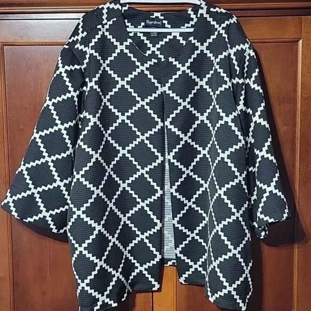 Maggie Barnes Blazer Womens‎ 5X Geometric Print Open Front Blazer Office Church